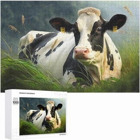 Unique Wooden Jigsaw Puzzles - Grassland Cow, 1000 Pieces Colorful Artwork Jigsaw Puzzle for Adults, Fun and Challenging Brain Exercise for Puzzle Enthusiasts - Ideal Gift
