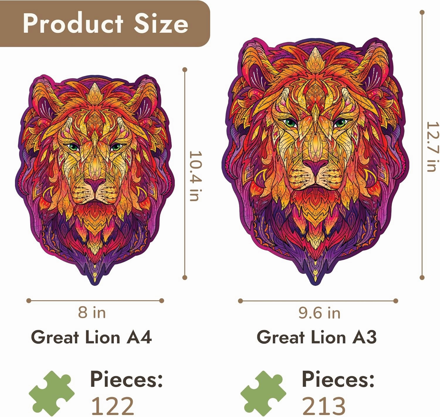 Unique Wooden Puzzles for Adults, Great Lion A4, 122 Pieces - Animal Shaped Wooden Jigsaw Puzzle for Adults, Teens, Kids - Creative Gift, Family Game