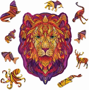 Unique Wooden Puzzles for Adults, Great Lion A4, 122 Pieces - Animal Shaped Wooden Jigsaw Puzzle for Adults, Teens, Kids - Creative Gift, Family Game