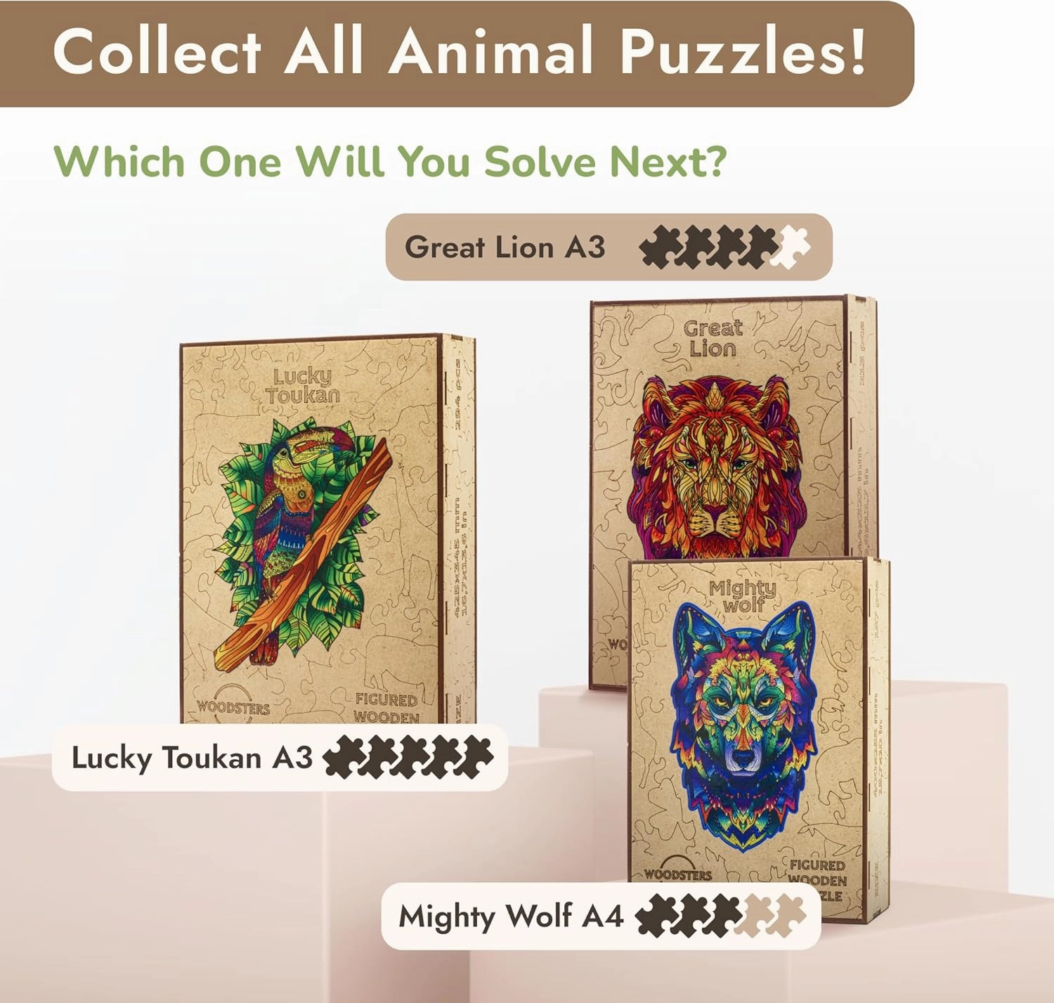 Unique Wooden Puzzles for Adults, Great Lion A4, 122 Pieces - Animal Shaped Wooden Jigsaw Puzzle for Adults, Teens, Kids - Creative Gift, Family Game