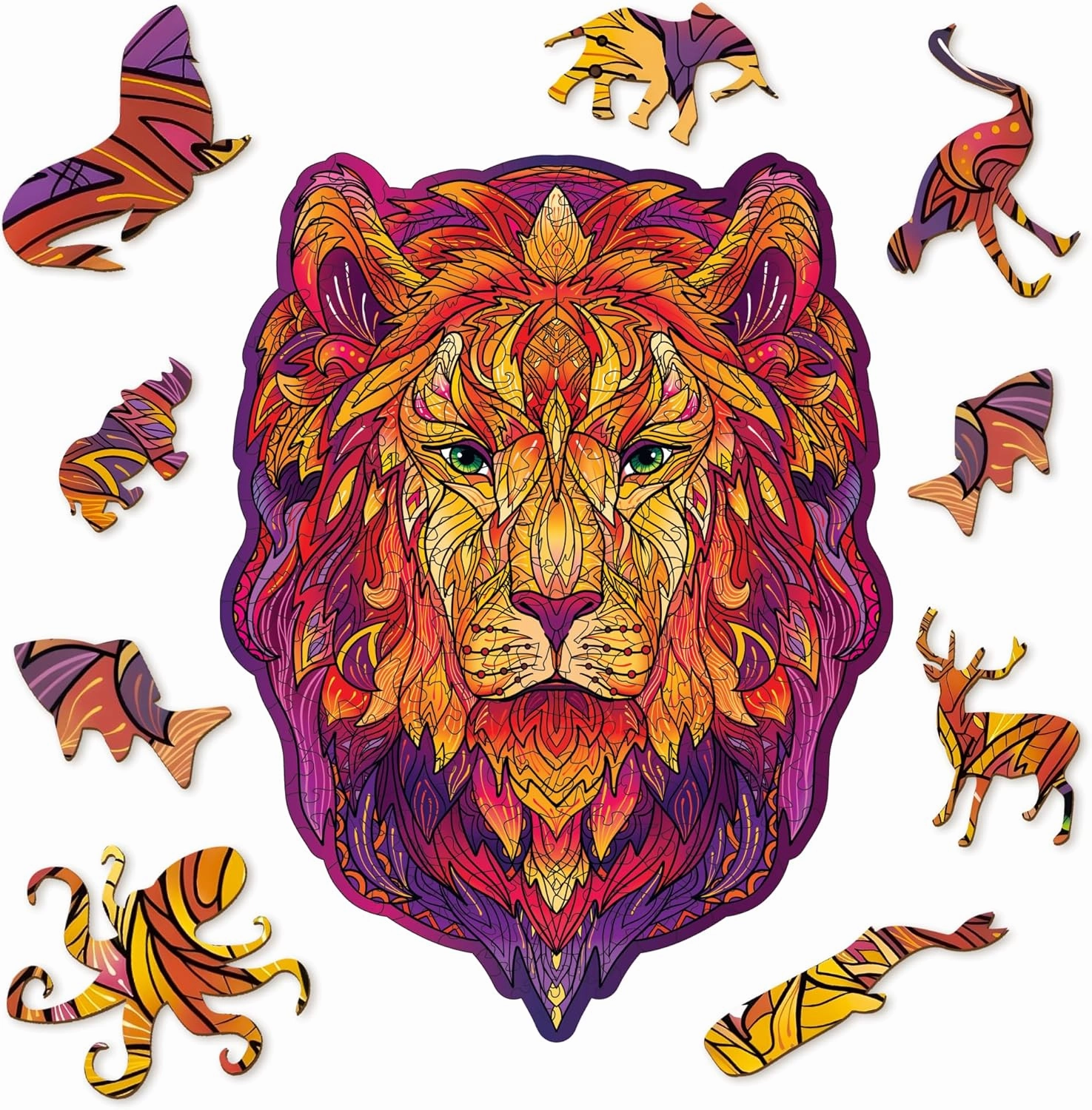 Unique Wooden Puzzles for Adults, Great Lion A4, 122 Pieces - Animal Shaped Wooden Jigsaw Puzzle for Adults, Teens, Kids - Creative Gift, Family Game