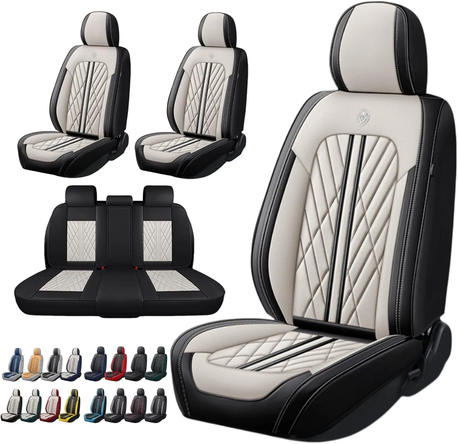 Universal Fit Waterproof Breathable Nappa Leather Automotive Vehicle Car Seat Covers Set Cushion Protector for Sedan SUV