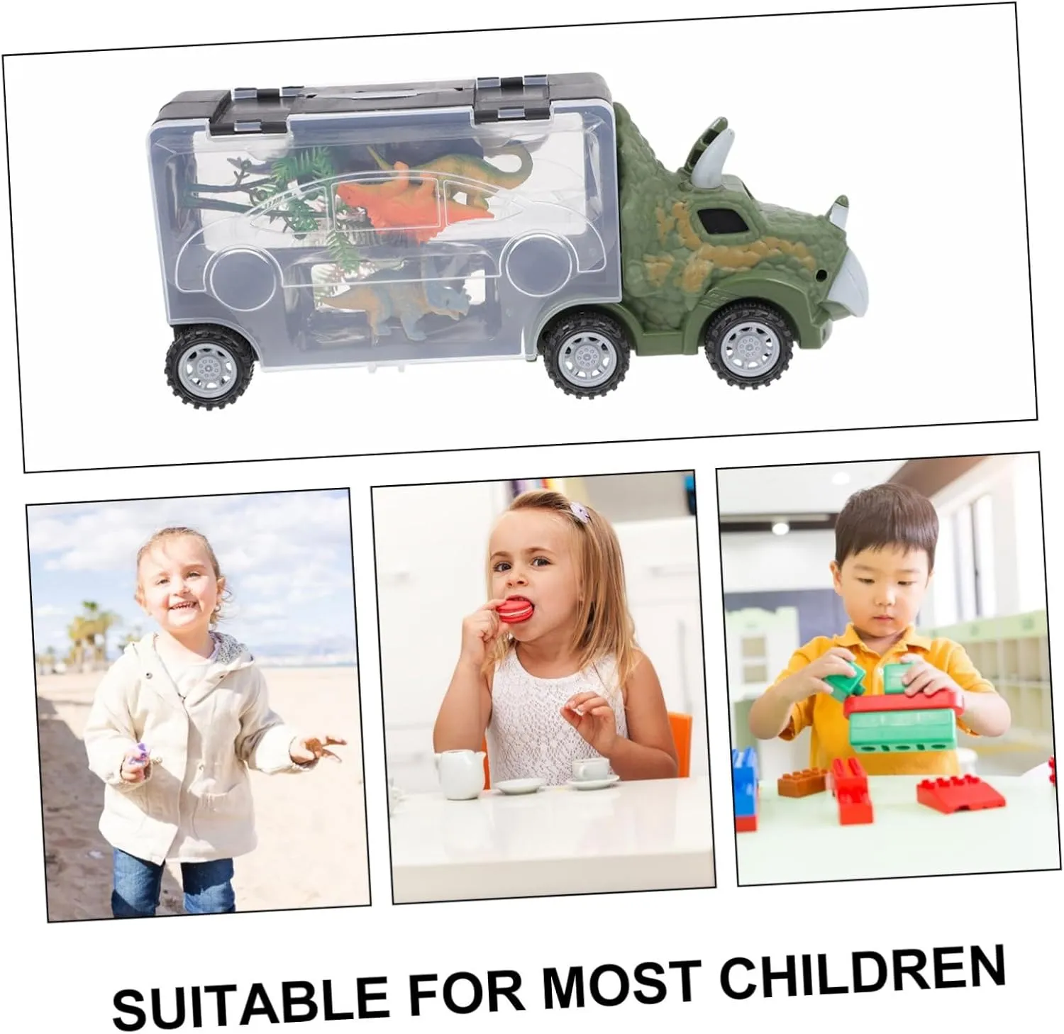 Vaguelly 1set Creative Dinosaur-Shaped Truck Toy Funny Animals Display Carrier Safe Container for Imaginative Play and Girls Educational Animal Models Included Style