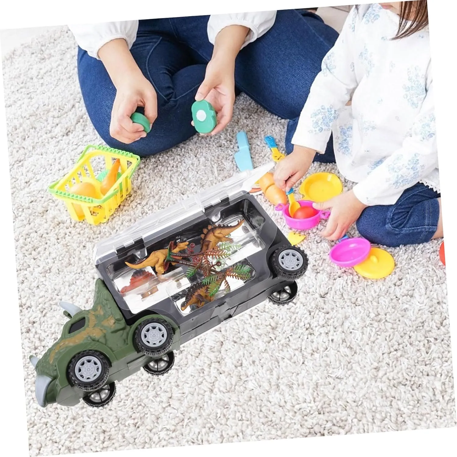 Vaguelly 1set Creative Dinosaur-Shaped Truck Toy Funny Animals Display Carrier Safe Container for Imaginative Play and Girls Educational Animal Models Included Style