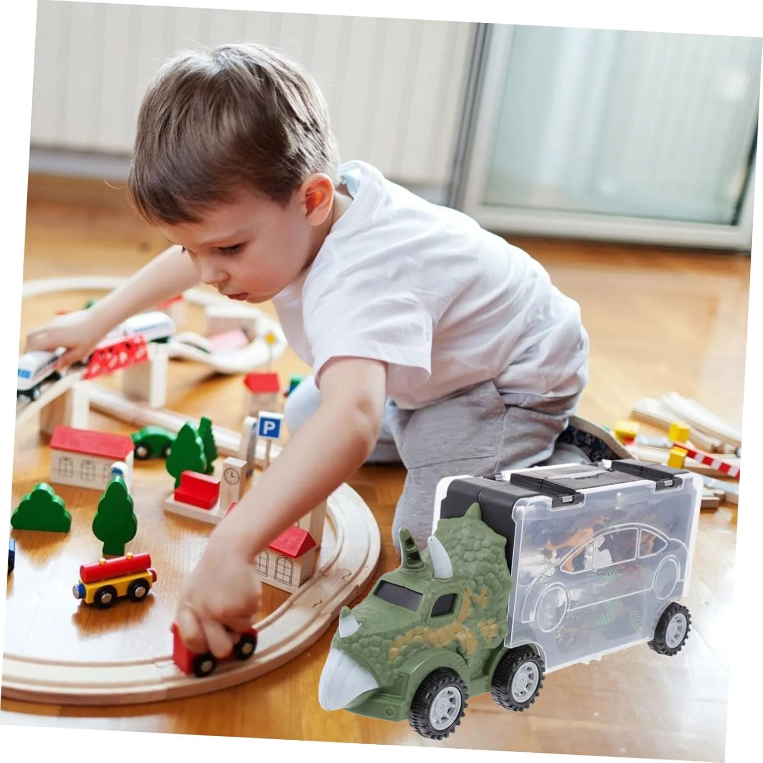 Vaguelly 1set Creative Dinosaur-Shaped Truck Toy Funny Animals Display Carrier Safe Container for Imaginative Play and Girls Educational Animal Models Included Style