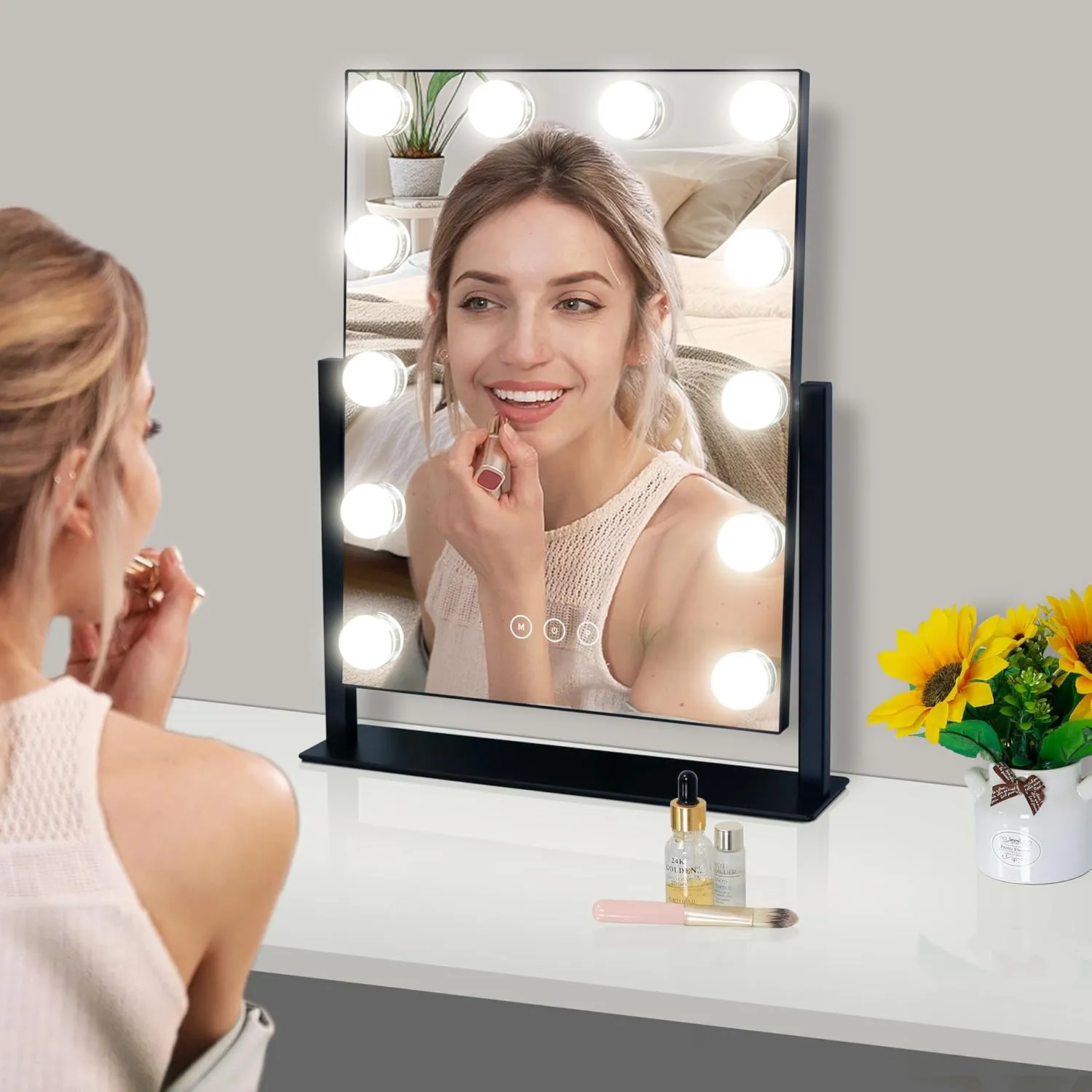 Vanity Mirror with Lights,Lighted Vanity Mirror with 12 Dimmable Bulbs for Dressing Room & Bedroom,3 Color Lighting,Modes Detachable 10x Magnification 360°Ratation