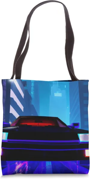 Vaporwave Aesthetic Car Night Skyscrapers Tote Bag