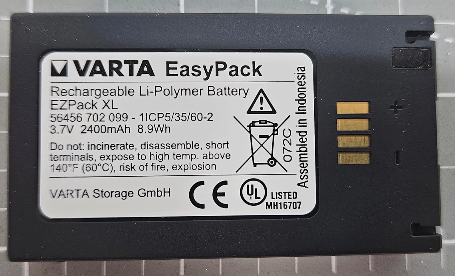 VARTAA EZPack XL Rechargeable Lithium Polymer 3.7 Volt Battery Lithium Ion 56456 702 099 2400mAH 8.9Wh, Black