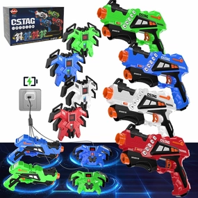 VATOS Rechargeable Infrared Gun Set - 4 Infrared Tag Sets with Vest, Rechargeable Battery 4-in-1 Charger Upgraded Indoor Outdoor Game for Adults Kids Toy Gifts for Boys Girls Age 6-12 Years Old