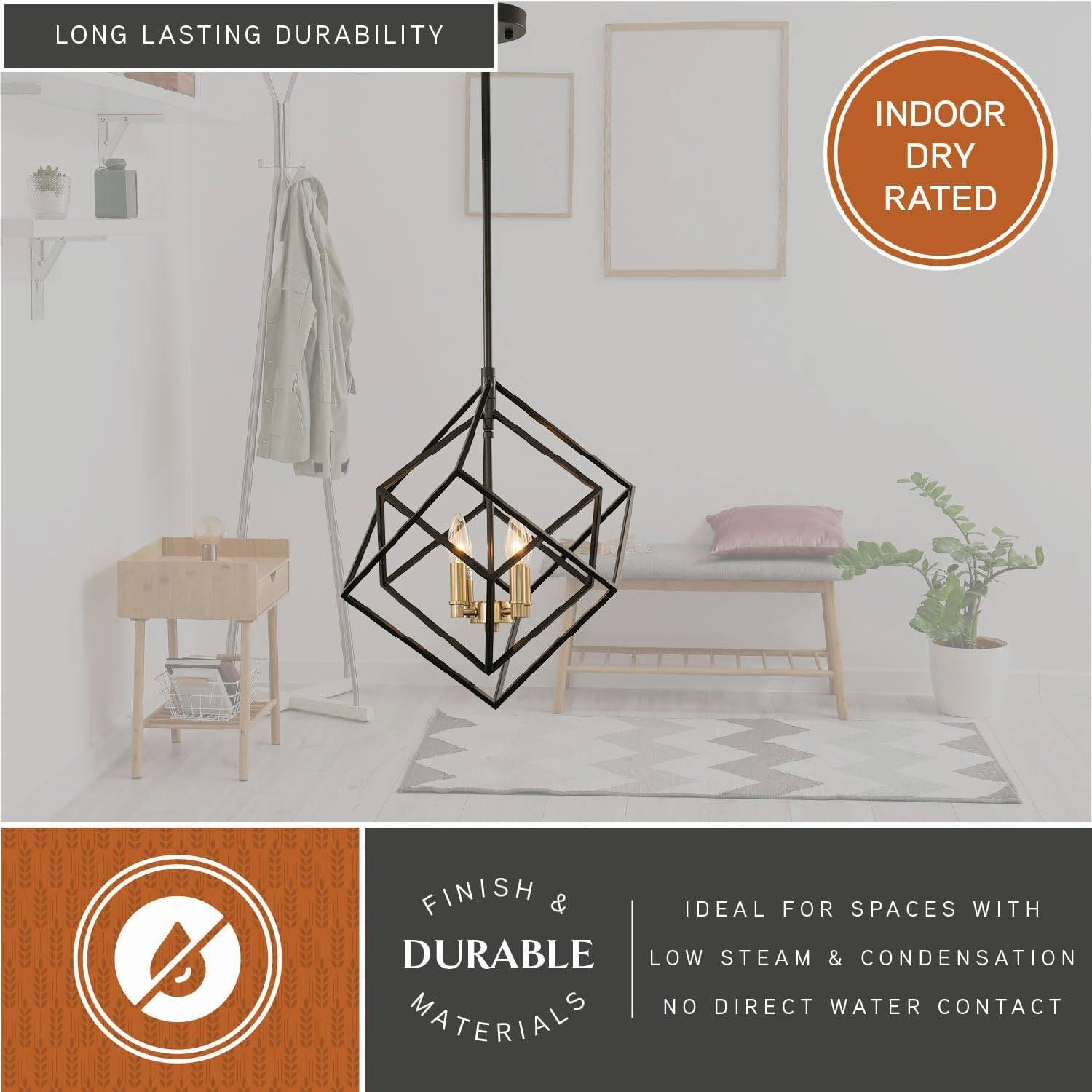 VAXCEL Rad 17.5-in. W 4 Light Geometric Black and Brass Pendant Cage Light