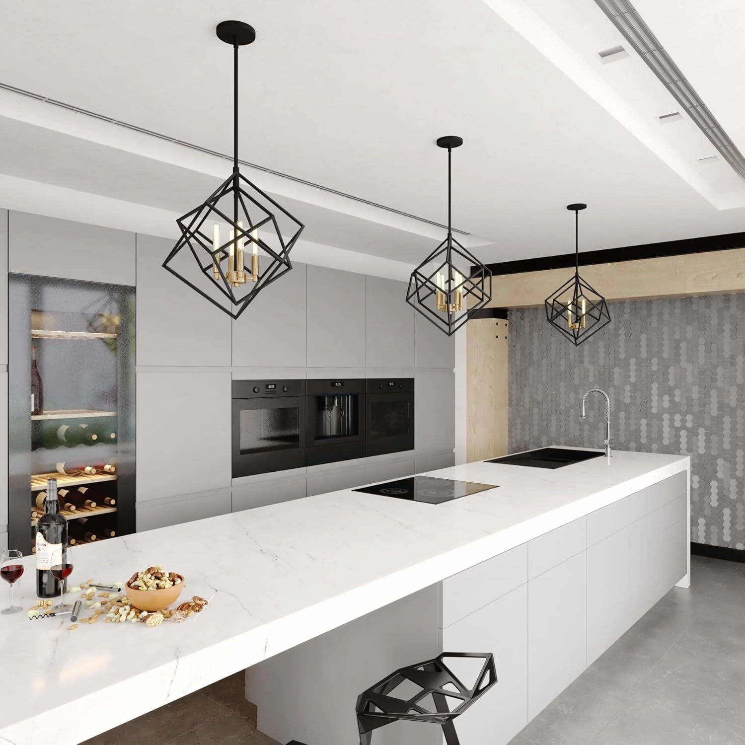 VAXCEL Rad 17.5-in. W 4 Light Geometric Black and Brass Pendant Cage Light