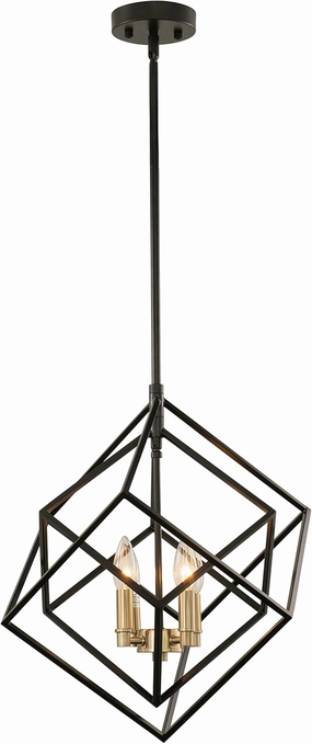 VAXCEL Rad 17.5-in. W 4 Light Geometric Black and Brass Pendant Cage Light