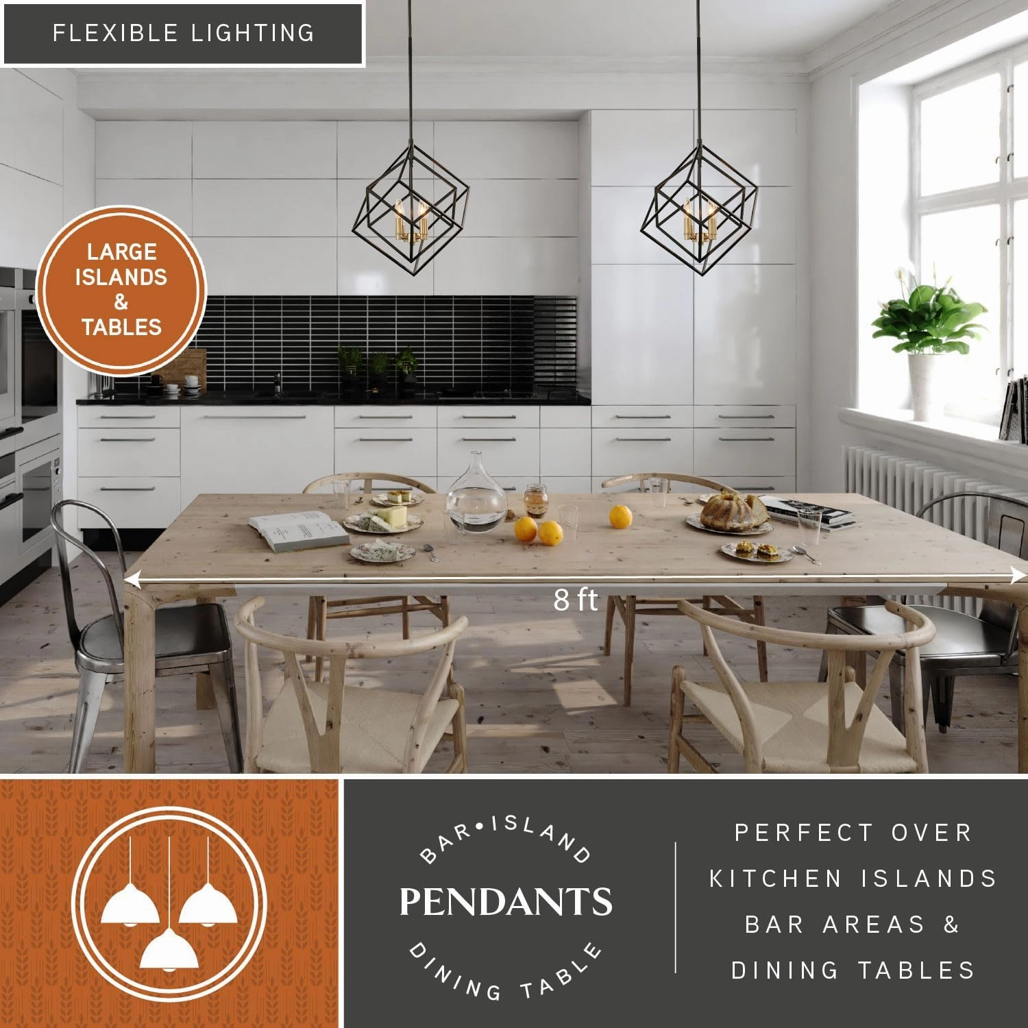 VAXCEL Rad 17.5-in. W 4 Light Geometric Black and Brass Pendant Cage Light