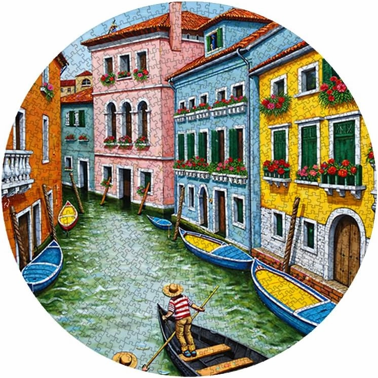 Venice Canal Gondola Puzzle 500 Pieces 18.9x18.9in Colorful Buildings and Boats in Sunny Waterway