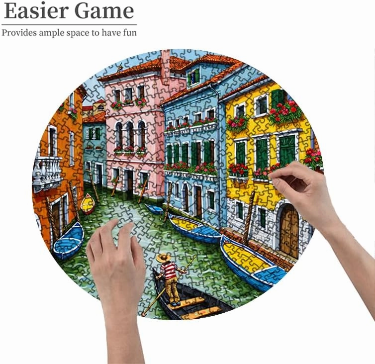 Venice Canal Gondola Puzzle 500 Pieces 18.9x18.9in Colorful Buildings and Boats in Sunny Waterway