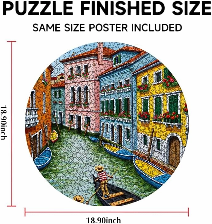Venice Canal Gondola Puzzle 500 Pieces 18.9x18.9in Colorful Buildings and Boats in Sunny Waterway