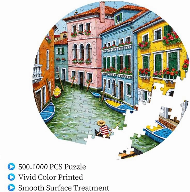 Venice Canal Gondola Puzzle 500 Pieces 18.9x18.9in Colorful Buildings and Boats in Sunny Waterway