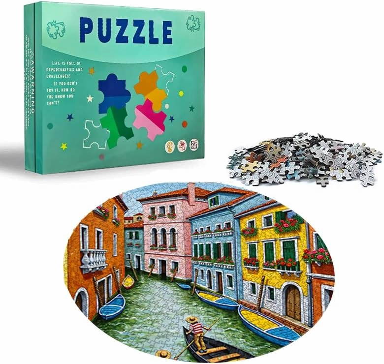 Venice Canal Gondola Puzzle 500 Pieces 18.9x18.9in Colorful Buildings and Boats in Sunny Waterway