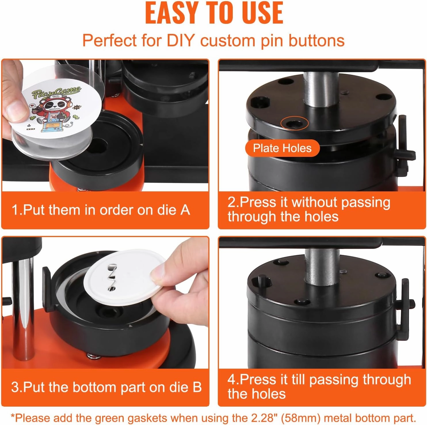 VEVOR Button Maker Machine, 2.25 inch/58mm Pin Maker with 100pcs Button Parts, Button Maker with Panda Magic Book, Ergonomic Arc Handle Punch Press Kit, for Children DIY Gifts and Christmas