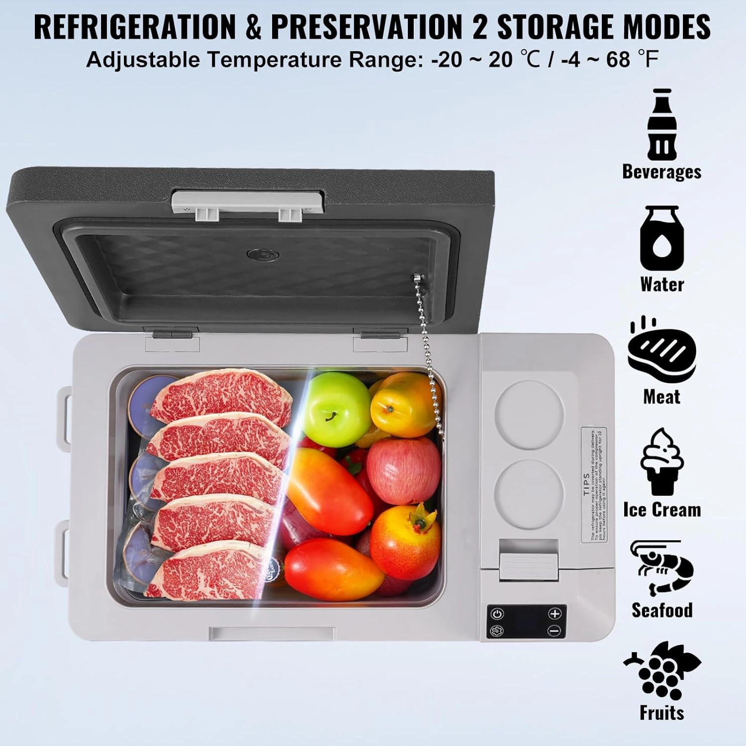 VEVOR Portable Car Refrigerator, 12 Volt Car Refrigerator Fridge, 25 L / 26.4 QT Single Zone Portable Freezer, -4℉-68℉ Adjustable Temperature, Compressor Cooler for Home, Outdoor, Camping, RV, Car