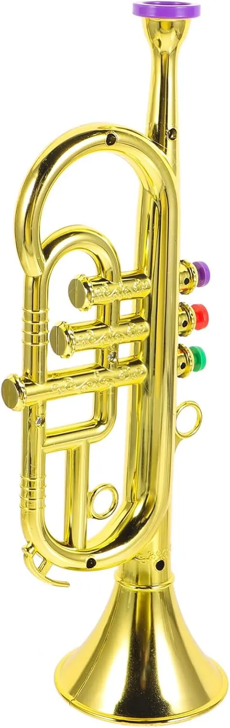 VICASKY Kids Musical Trumpet, Metallic Trumpets Musical Instrument Props Model Noise Makers Saxophone Accessories for Birthday Party Favors Boys Girls Golden