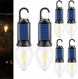 Vintage Camping Tent Lights,Solar Rechargeable Hooked Camping Light, Portable Tent LED Lights Lamp Waterproof, Outdoor Hanging Light Bulbs with Clip Hook for Camping(6 PCS)