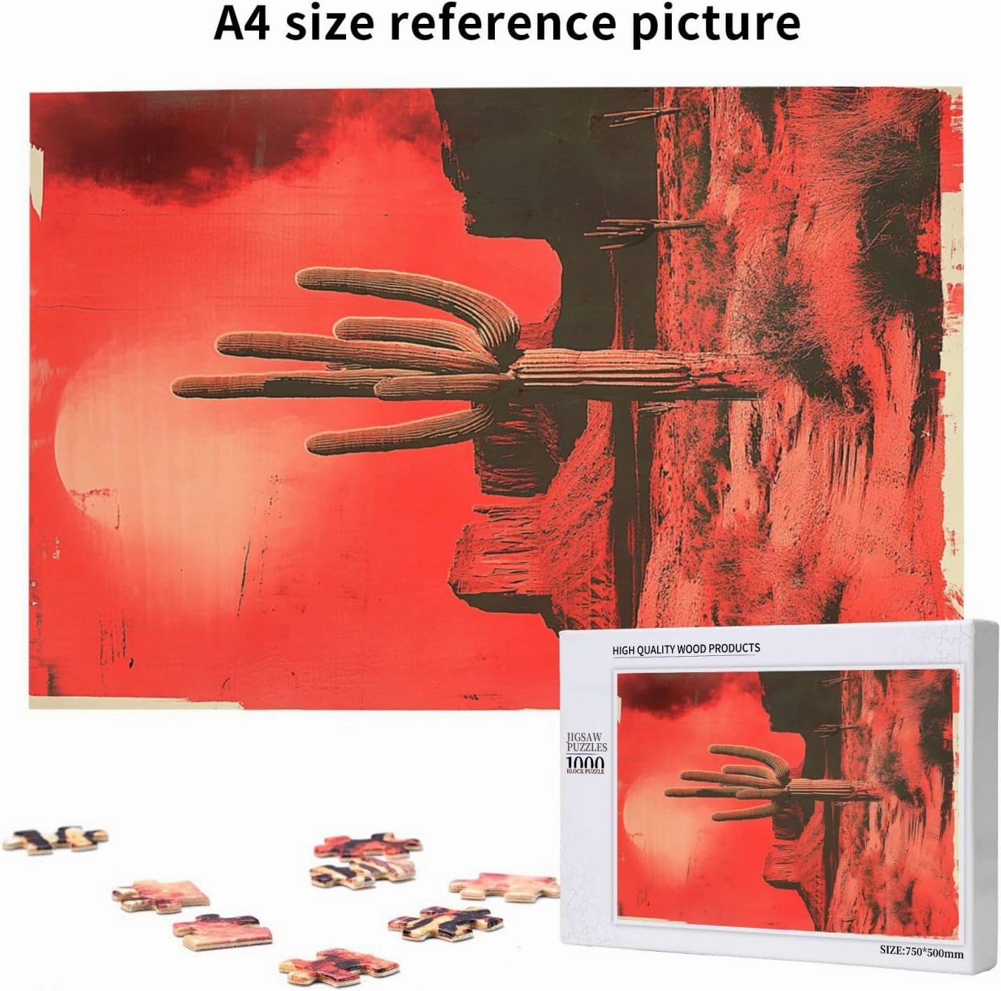 Vintage-Style Desert Landscape with Towering Saguaros,1000 Piece Wooden Puzzle for Adults,Brain Training Challenge,Stress Relief Activity,Retro Southwest Artwork,Eco-Friendly Pieces