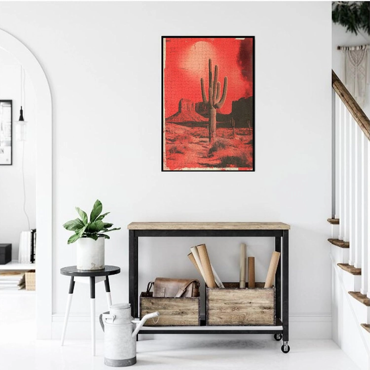 Vintage-Style Desert Landscape with Towering Saguaros,1000 Piece Wooden Puzzle for Adults,Brain Training Challenge,Stress Relief Activity,Retro Southwest Artwork,Eco-Friendly Pieces