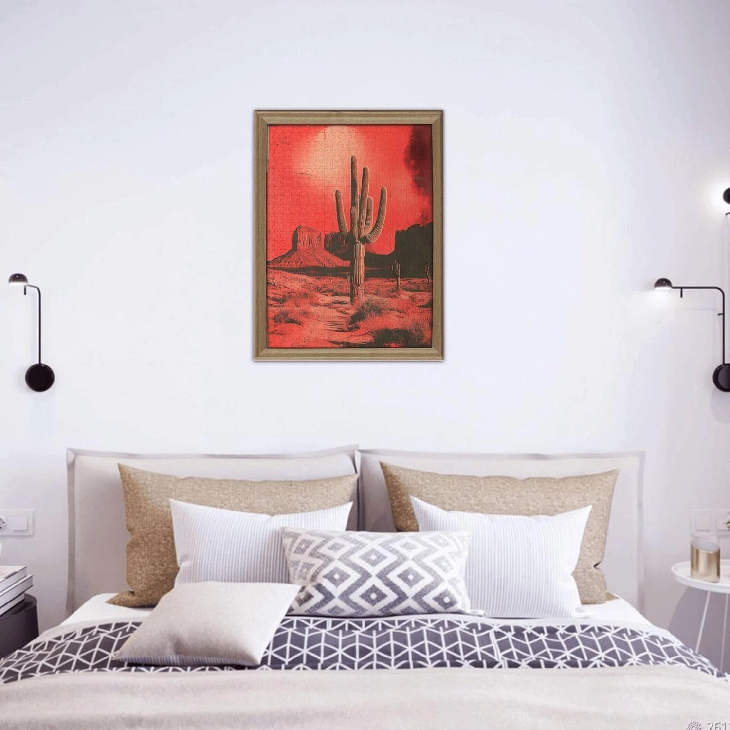 Vintage-Style Desert Landscape with Towering Saguaros,500 Piece Wooden Puzzle for Adults,Brain Training Challenge,Stress Relief Activity,Retro Southwest Artwork,Eco-Friendly Pieces