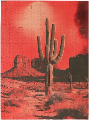 Vintage-Style Desert Landscape with Towering Saguaros,500 Piece Wooden Puzzle for Adults,Brain Training Challenge,Stress Relief Activity,Retro Southwest Artwork,Eco-Friendly Pieces