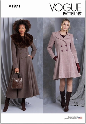 Vogue Misses' Lined and Fitted Coat Sewing Pattern Kit, Design Code V1971, 6-8-10-12-14, Multicolor