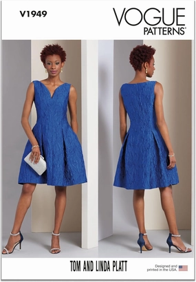 Vogue Misses' Lined Dress Sewing Pattern Packet by Tom and Linda Platt, Design Code V1949, Sizes 18-20-22-24-26, Multicolor