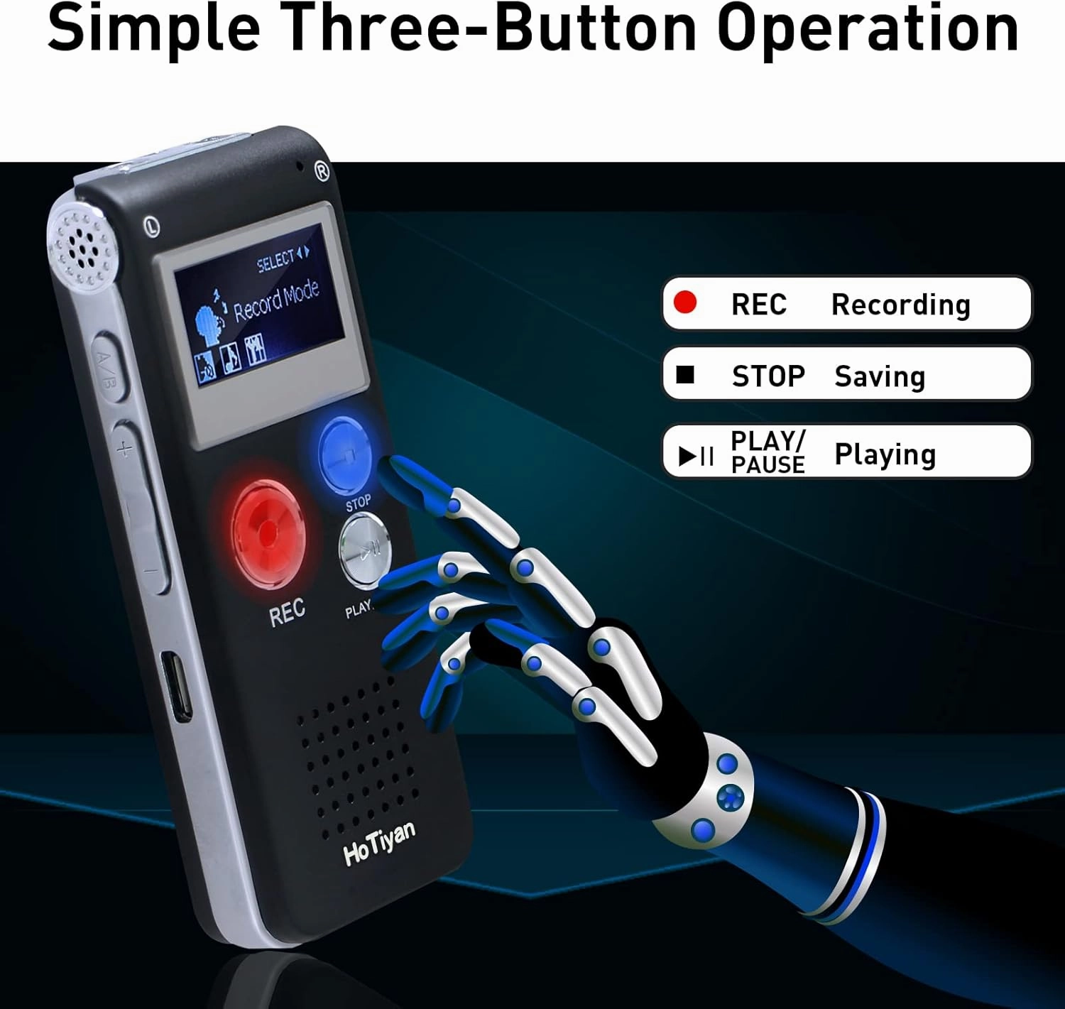 Voice Recorder 16GB Capacity Voice Activated Recording Device Digital Voice Recorder for Lectures, Meetings, Interviews Audio Recorder with USB Rechargeable WAV/MP3 Tape Recorder (16GB)