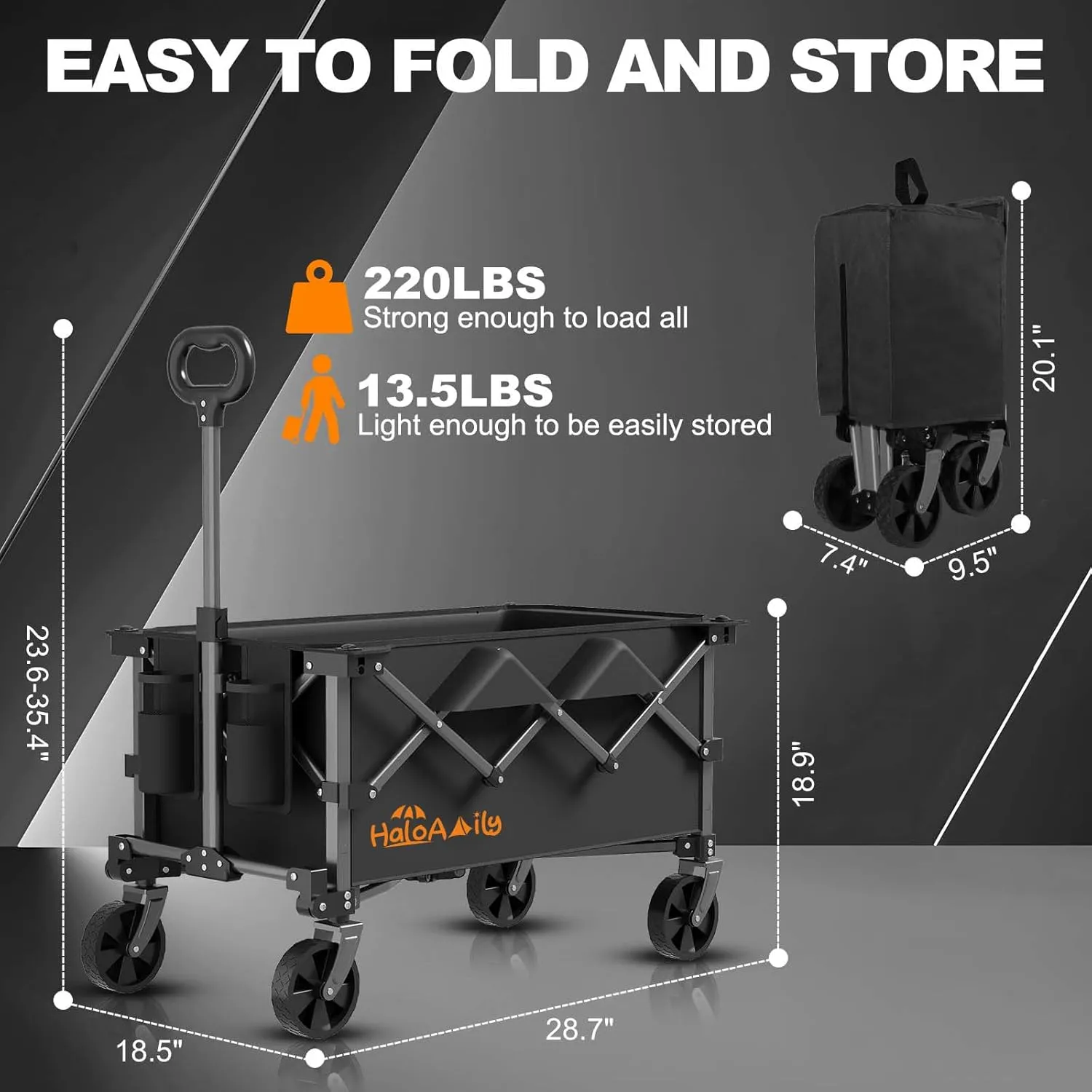 Wagons Carts Foldable, Grocery Cart on Wheels, Collapsible Wagon, Shopping Cart for Groceries, Foldable Wagon with Wheels, Heavy Duty-Black with Logo