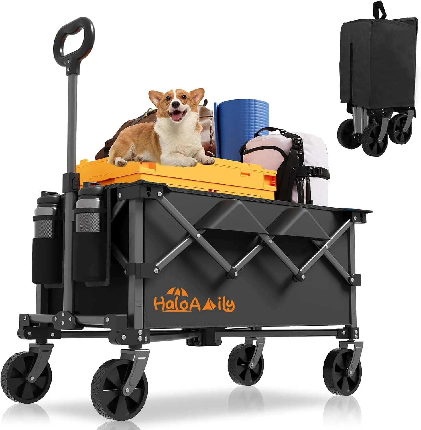 Wagons Carts Foldable, Grocery Cart on Wheels, Collapsible Wagon, Shopping Cart for Groceries, Foldable Wagon with Wheels, Heavy Duty-Black with Logo