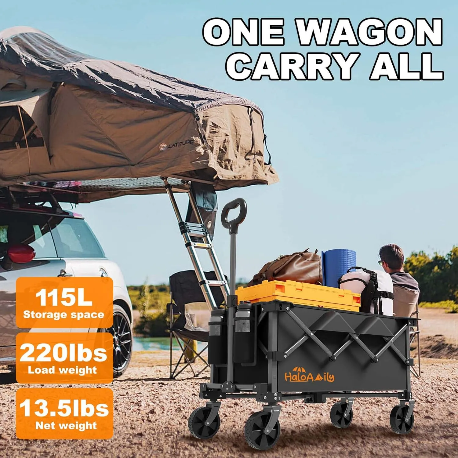 Wagons Carts Foldable, Grocery Cart on Wheels, Collapsible Wagon, Shopping Cart for Groceries, Foldable Wagon with Wheels, Heavy Duty-Black with Logo