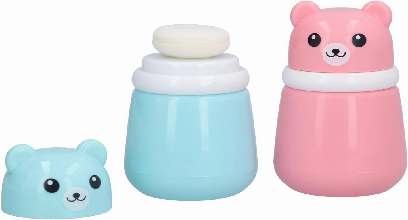 Walfront 2 Pcs Cartoon Bear Powder Puff Box Portable Body After Bath Powder Case with Lids Makeup Cosmetic Talcum Powder Container for Loose Dusting Powder Home Travel(Bear puff empty box)