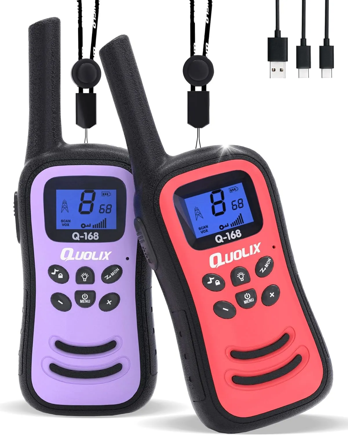 Walkie Talkies for Kids, Toys for Age 5-13 Girls LED Flashlight, VOX, Rechargeable, Easy to Use Kids Walkie Talkies, Christmas Birthday Gifts Indoor and Outdoor Toys (1Red1Purple)