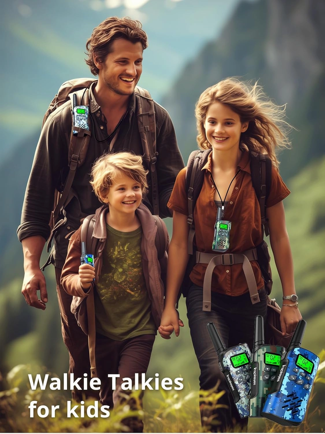 Walkie Talkies for Kids Rechargeable,Toys for Boys and Girls Ages 3-12, 3 Pack Long Range 2-Way Radios, Birthday Gifts,Christmas Stockings, Outdoor Play, Family Games, Hiking Camping Gear