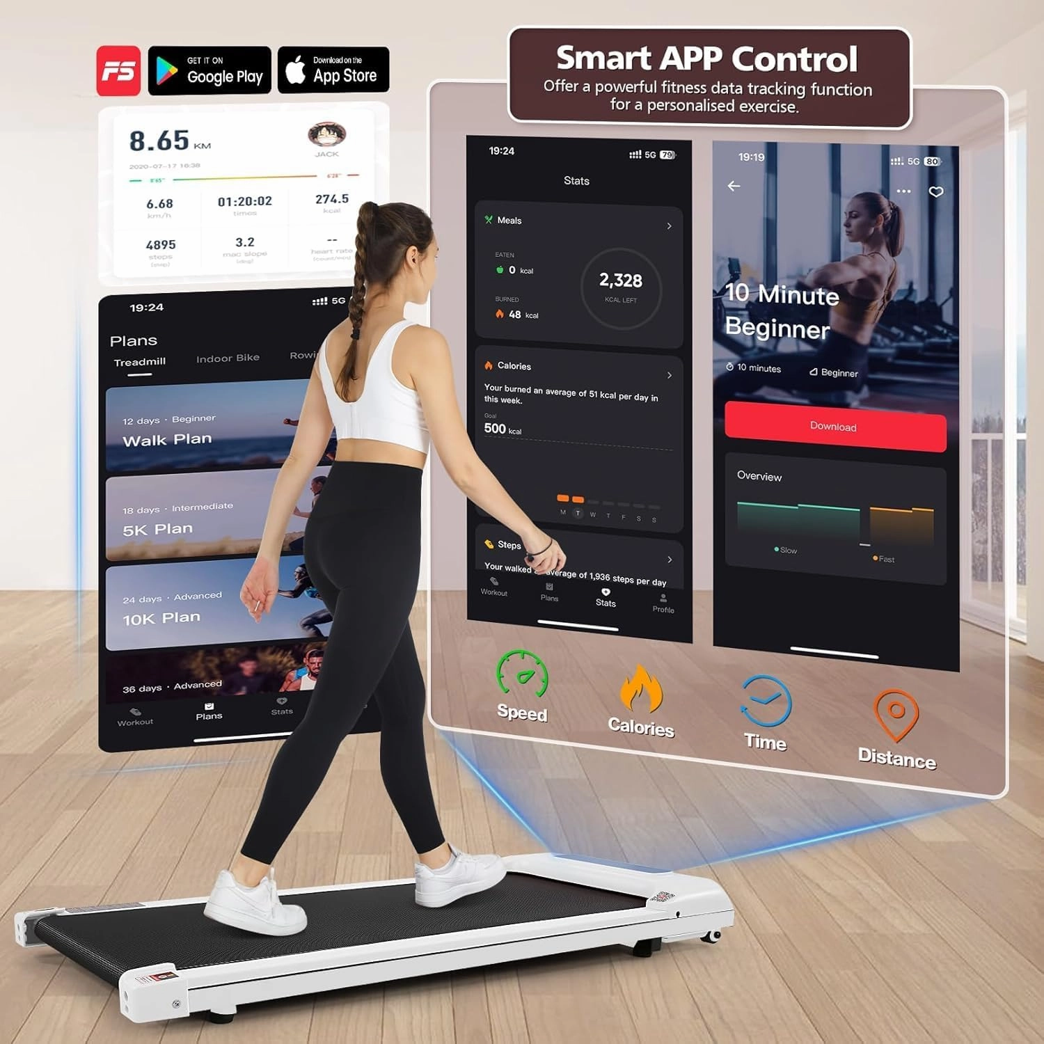 Walking Pad Treadmill 300 Lb Capacity Portable Treadmills for Home Office Under Desk Treadmill with App & Remote Control, LED Display/Ultra-Quiet/Installation-Free
