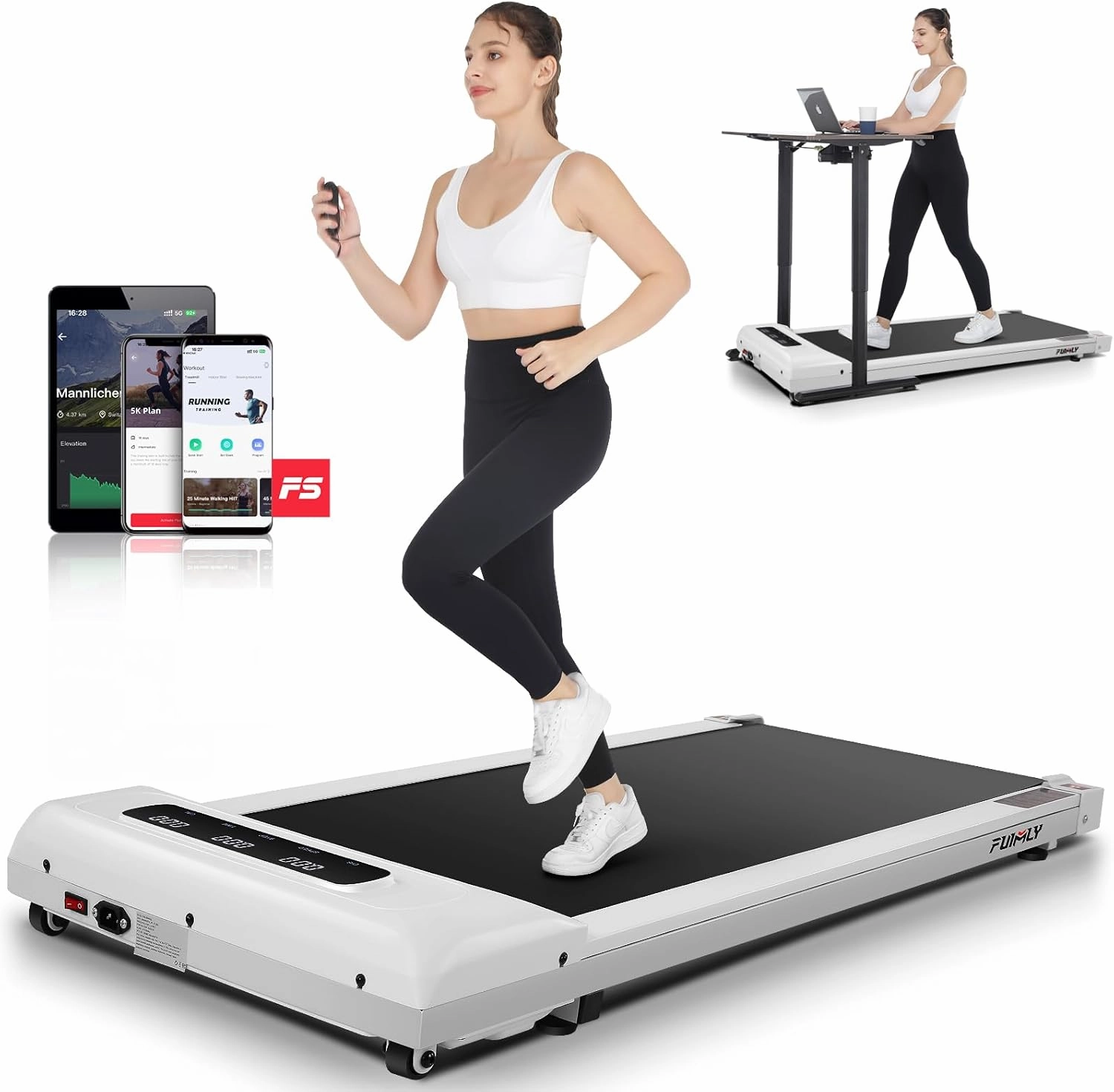 Walking Pad Treadmill 300 Lb Capacity Portable Treadmills for Home Office Under Desk Treadmill with App & Remote Control, LED Display/Ultra-Quiet/Installation-Free