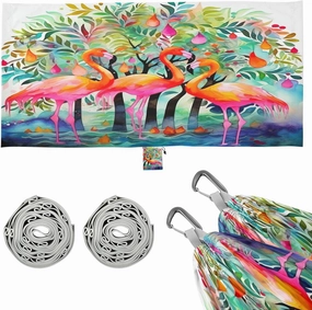 Watercolor Flamingos Camping Hammock, 330 lbs with 2 Tree Straps, Carry Bag, Single Portable Hammock for Outdoor/Indoor, Hiking, Beach, Backpacking, Travel