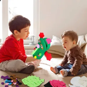 WATINC 12Pcs Hand Puppet Making Kit for Kids Art Craft Felt Sock Puppet Toys Creative DIY Make Your Own Puppets Pompoms Storytelling Role Play Party Supplies for Girls Boys