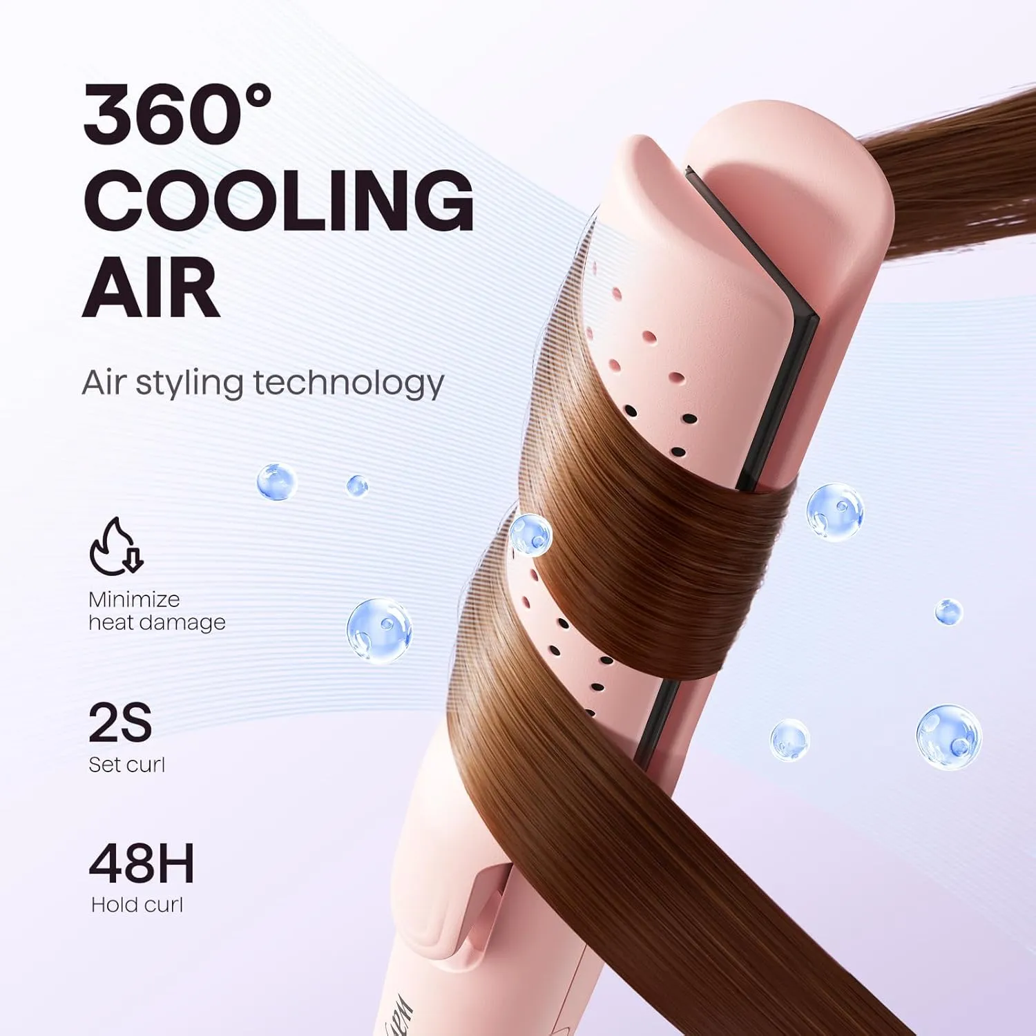 Wavytalk Airflow Styler Curling Iron, Cool Curl, 360° Cool Air Lock in Style for Lasting Curls, Reduces Damage, 2 in 1 Hair Straightener and Curler, 1 Inch, Anti-Scald for Short Long Hair, Pink