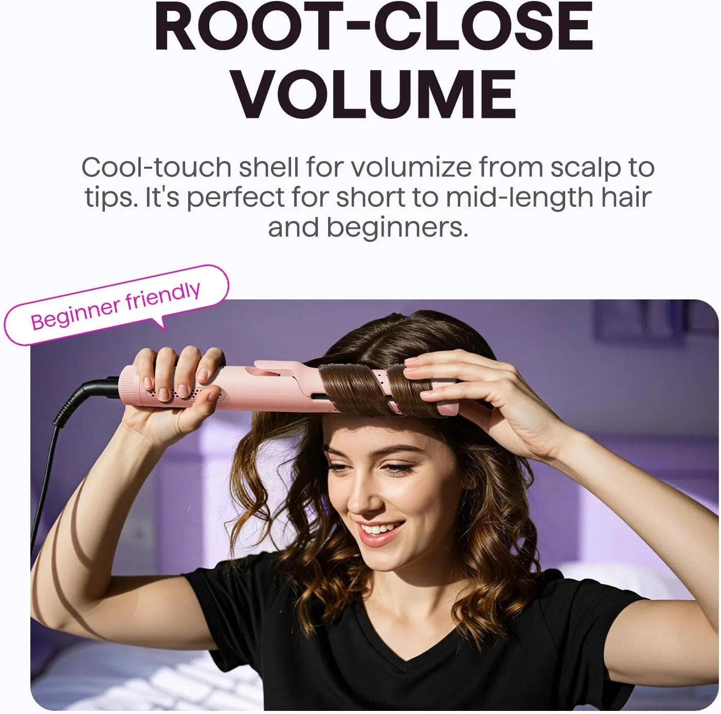 Wavytalk Airflow Styler Curling Iron, Cool Curl, 360° Cool Air Lock in Style for Lasting Curls, Reduces Damage, 2 in 1 Hair Straightener and Curler, 1 Inch, Anti-Scald for Short Long Hair, Pink