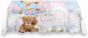 We Can Bearly Wait to Meet You Bear Tablecloth for Baby Shower,Pink Blue Balloons Teddy Bear Babyshower Table Covers,Rectangle Table Decors,102x62 Inches ZB-1075