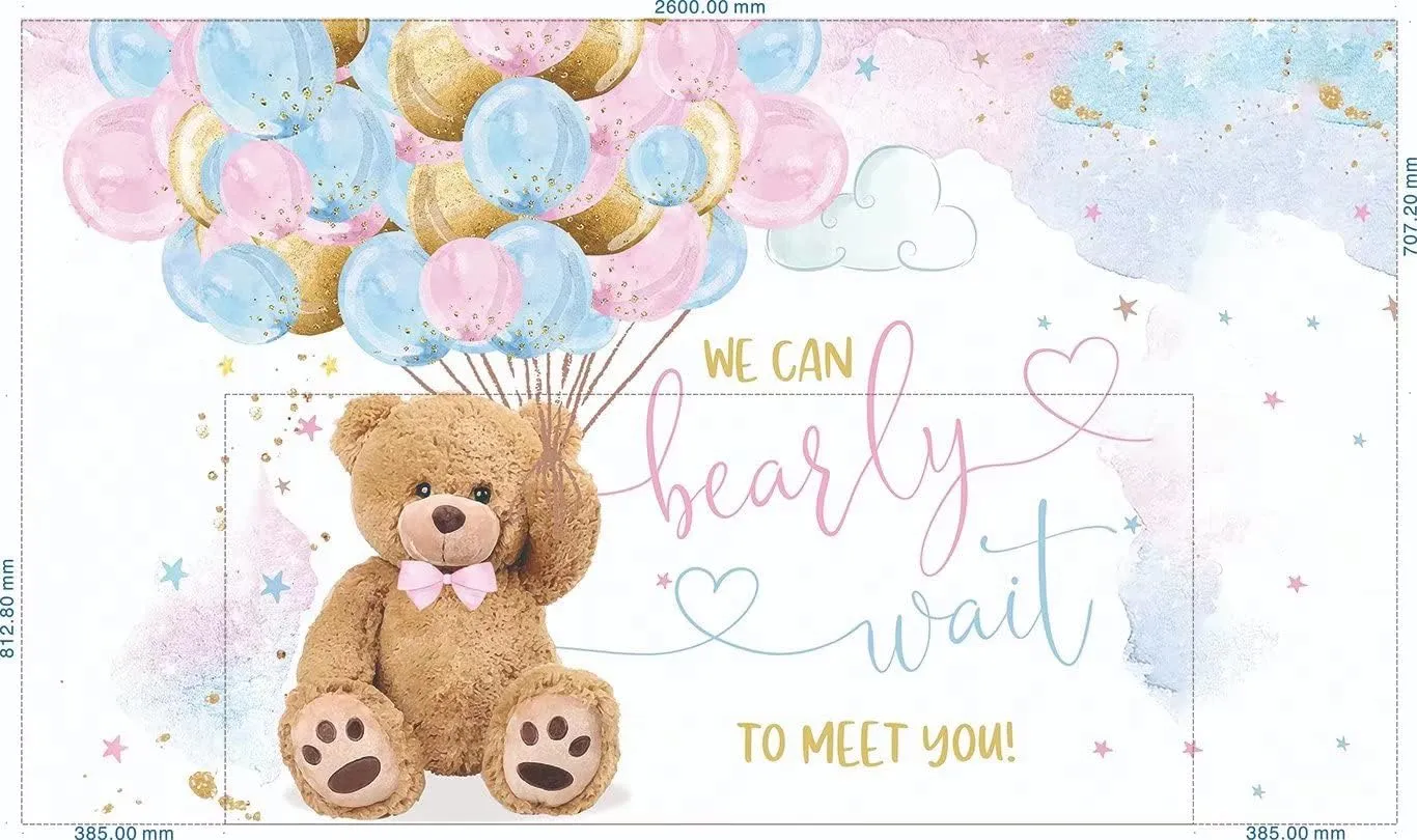 We Can Bearly Wait to Meet You Bear Tablecloth for Baby Shower,Pink Blue Balloons Teddy Bear Babyshower Table Covers,Rectangle Table Decors,102x62 Inches ZB-1075