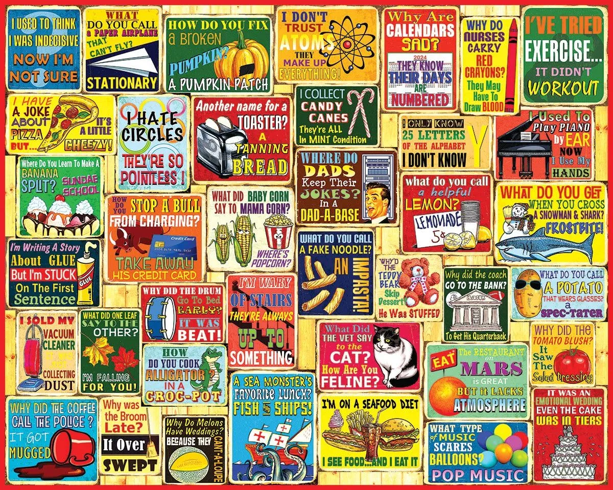 White Mountain 1000 Piece Puzzle Fun Collage Jigsaw Puzzles Gift for Adults Family and Grandparents - Dad Jokes