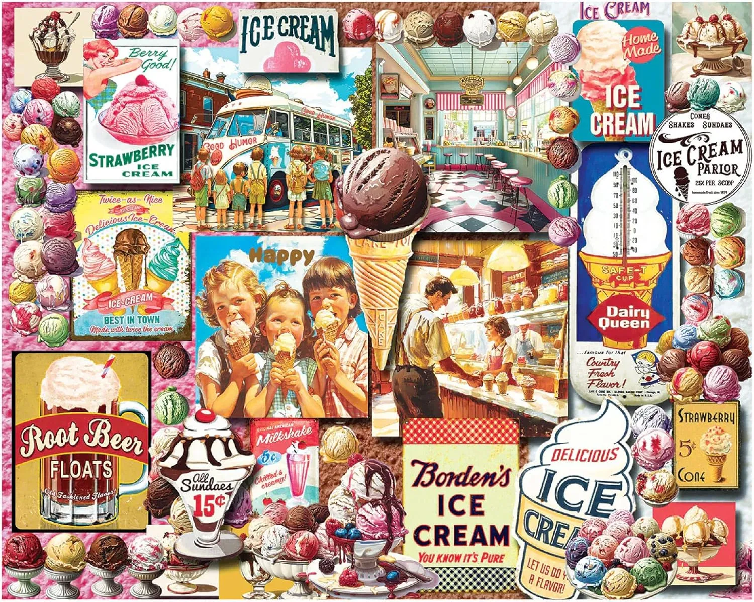 White Mountain Ice Cream Puzzle 1000 Piece Vintage Collage Jigsaw Puzzles for Adults