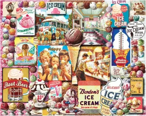 White Mountain Ice Cream Puzzle 1000 Piece Vintage Collage Jigsaw Puzzles for Adults
